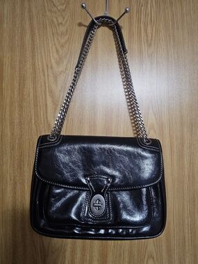 Billie Veromca Black Vegan Leather Chain Shoulder Bag -